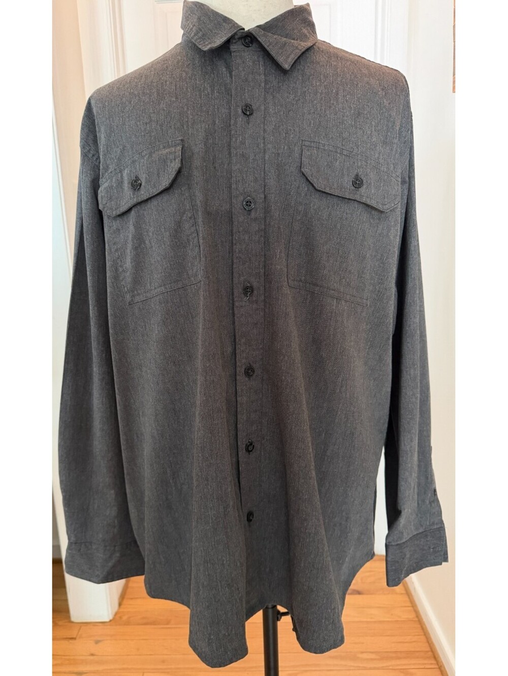 Wrangler Men's Work Shirt 2XL Charcoal Grey Long Sleeve Double Pocket Button Up